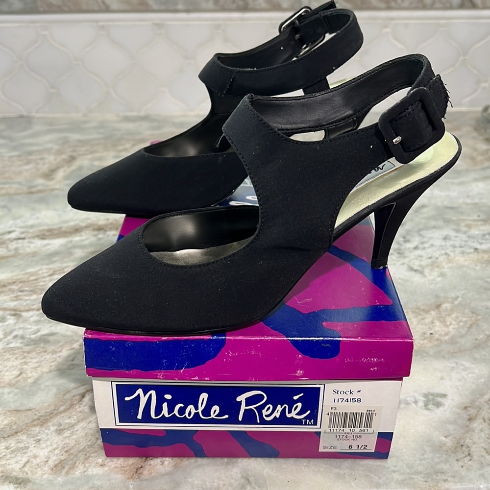 Vintage Nicole Rene Fabric Slingback Heels